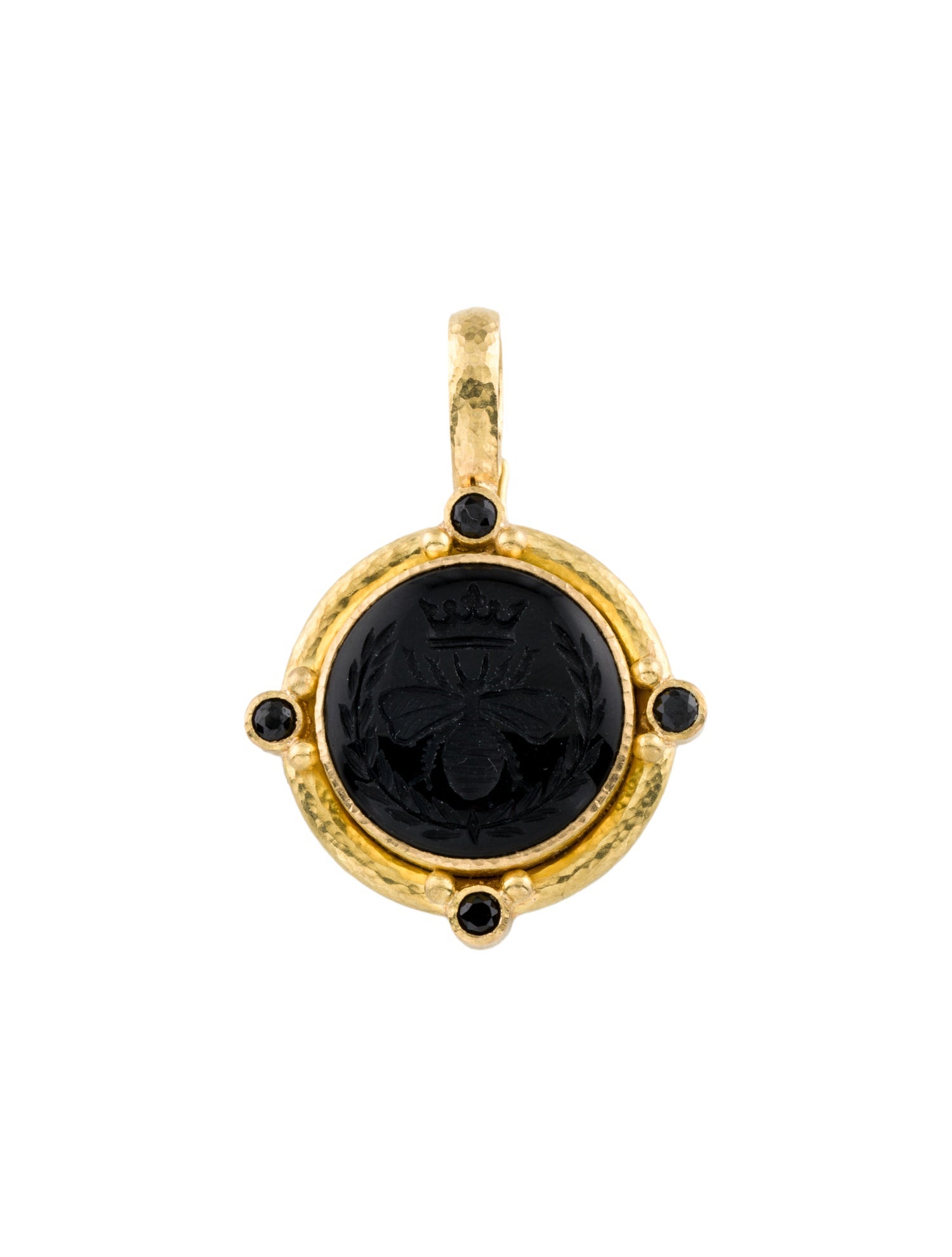 Elizabeth Locke 19K Onyx & Spinel Queen Bee Pendant