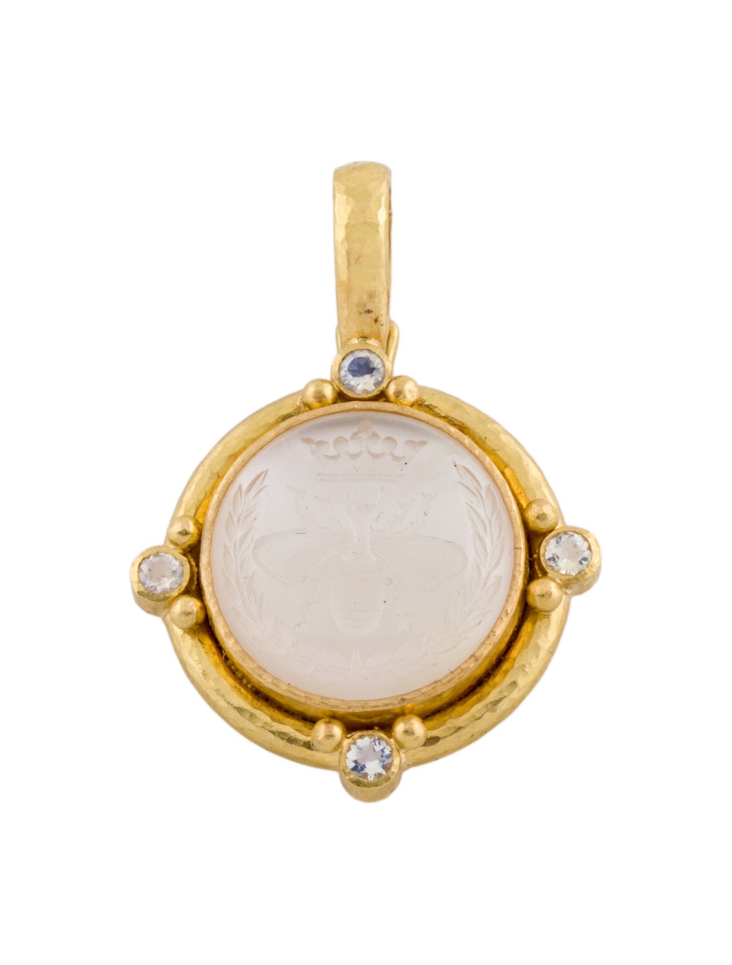 Elizabeth Locke 19K Moonstone-Accented Quartz & Mother of Pearl Doublet Queen Bee Pendant
