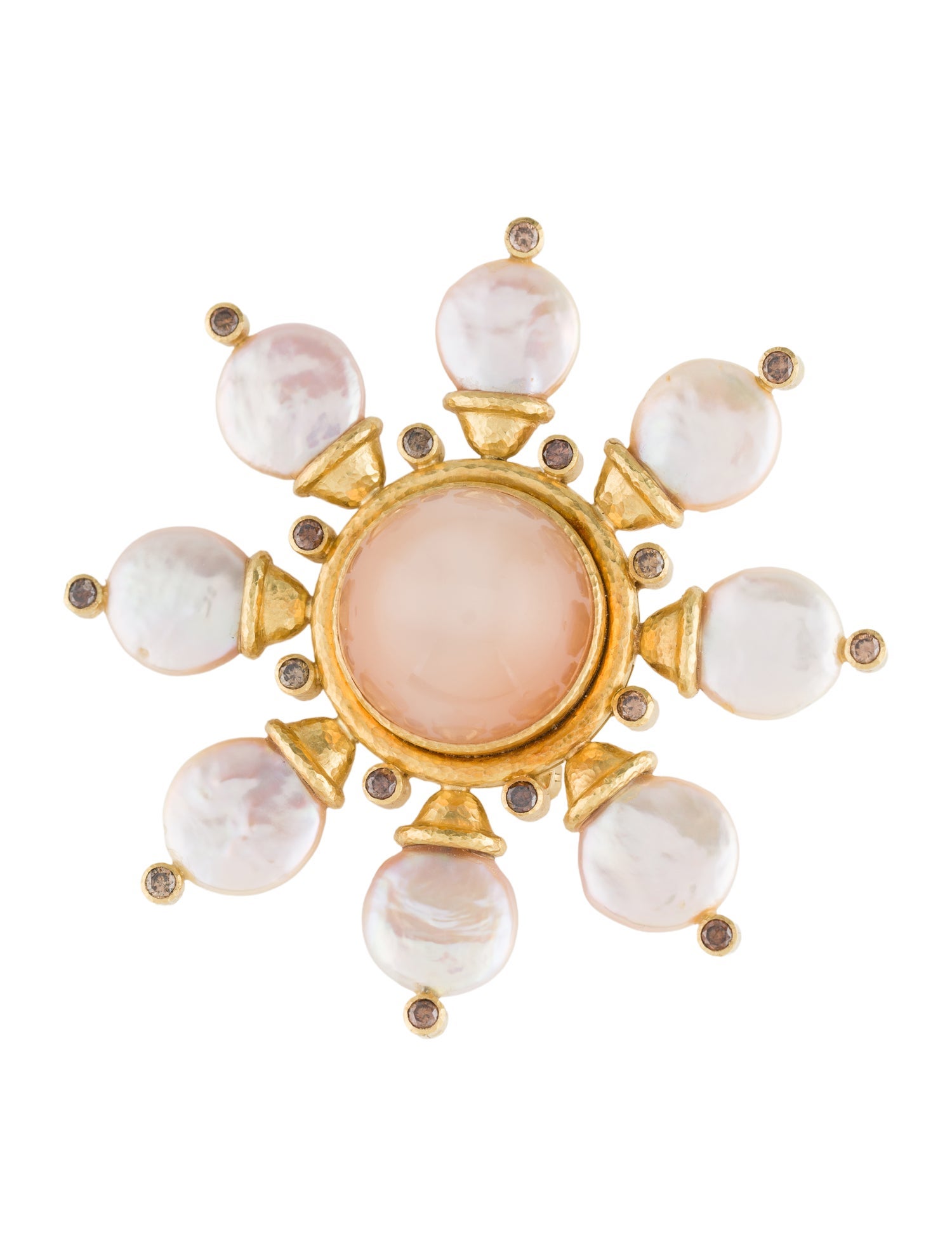 Elizabeth Locke 18K Mother of Pearl , Moonstone & Diamond Pin Brooch
