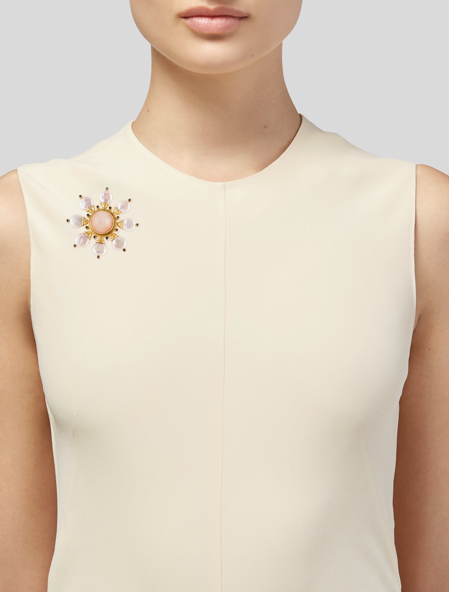 Elizabeth Locke 18K Mother of Pearl , Moonstone & Diamond Pin Brooch