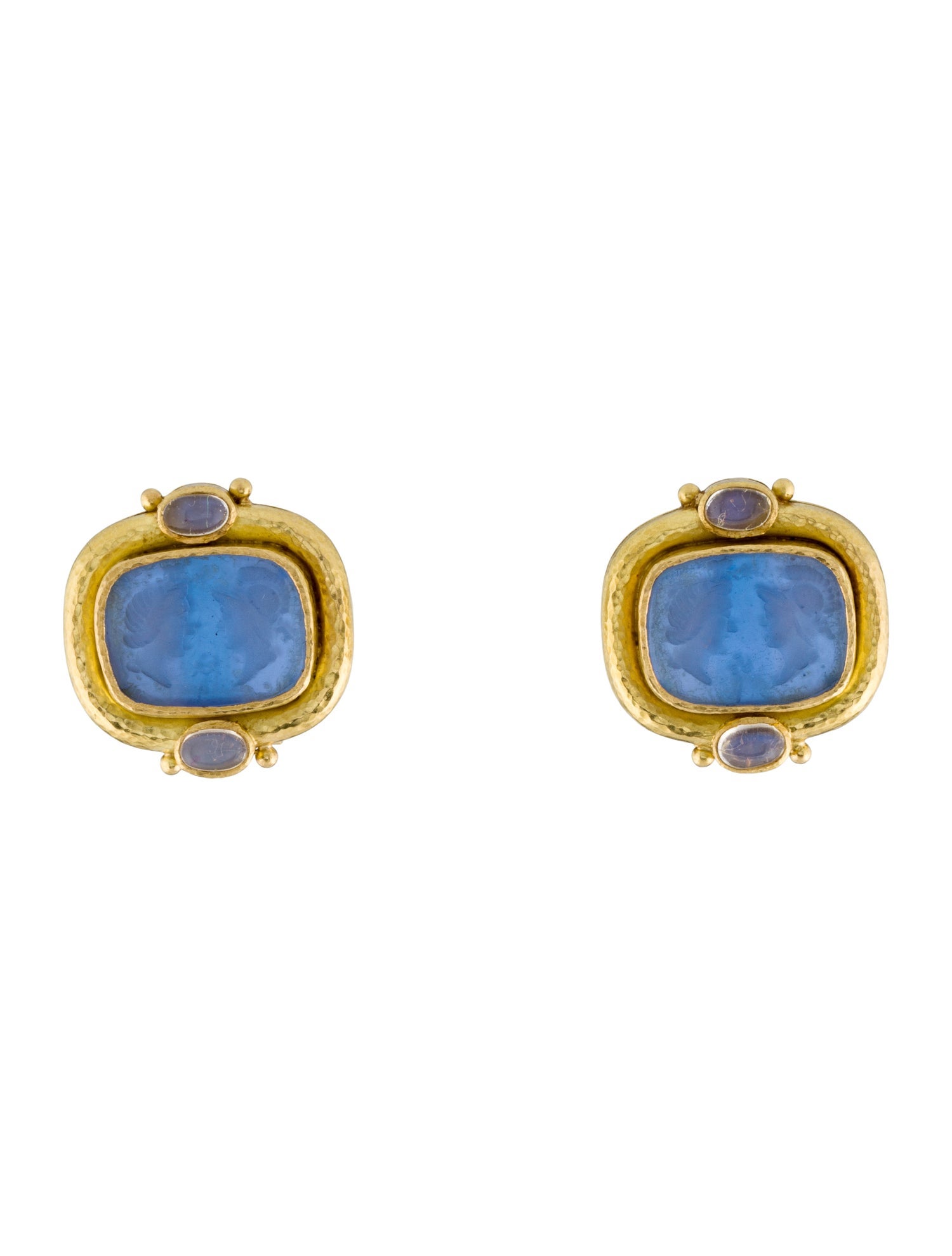 Elizabeth Locke Mother of Pearl, Glass & Moonstone Intaglio Earclips