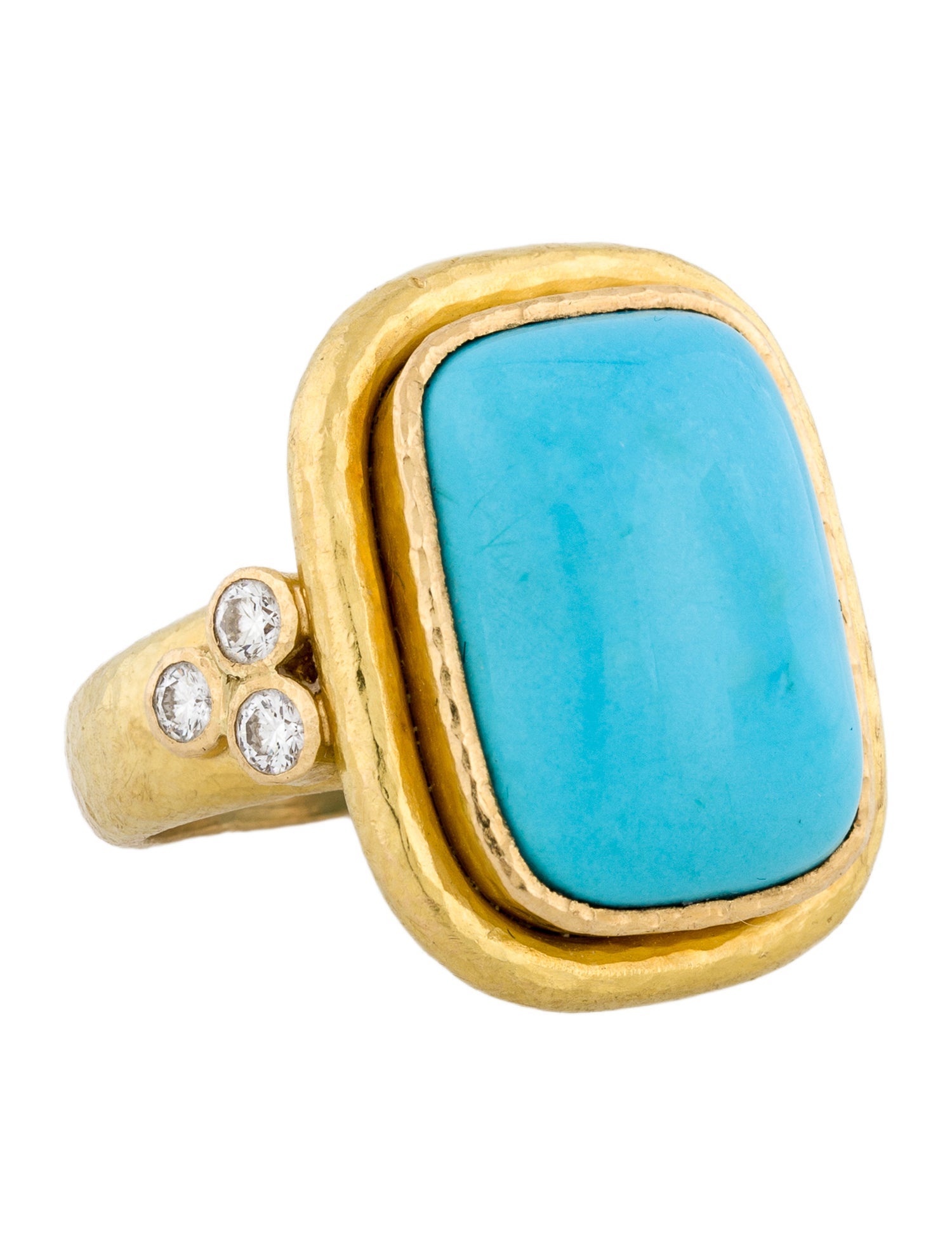 Elizabeth Locke 18K Turquoise & Diamond Triads Cocktail Ring