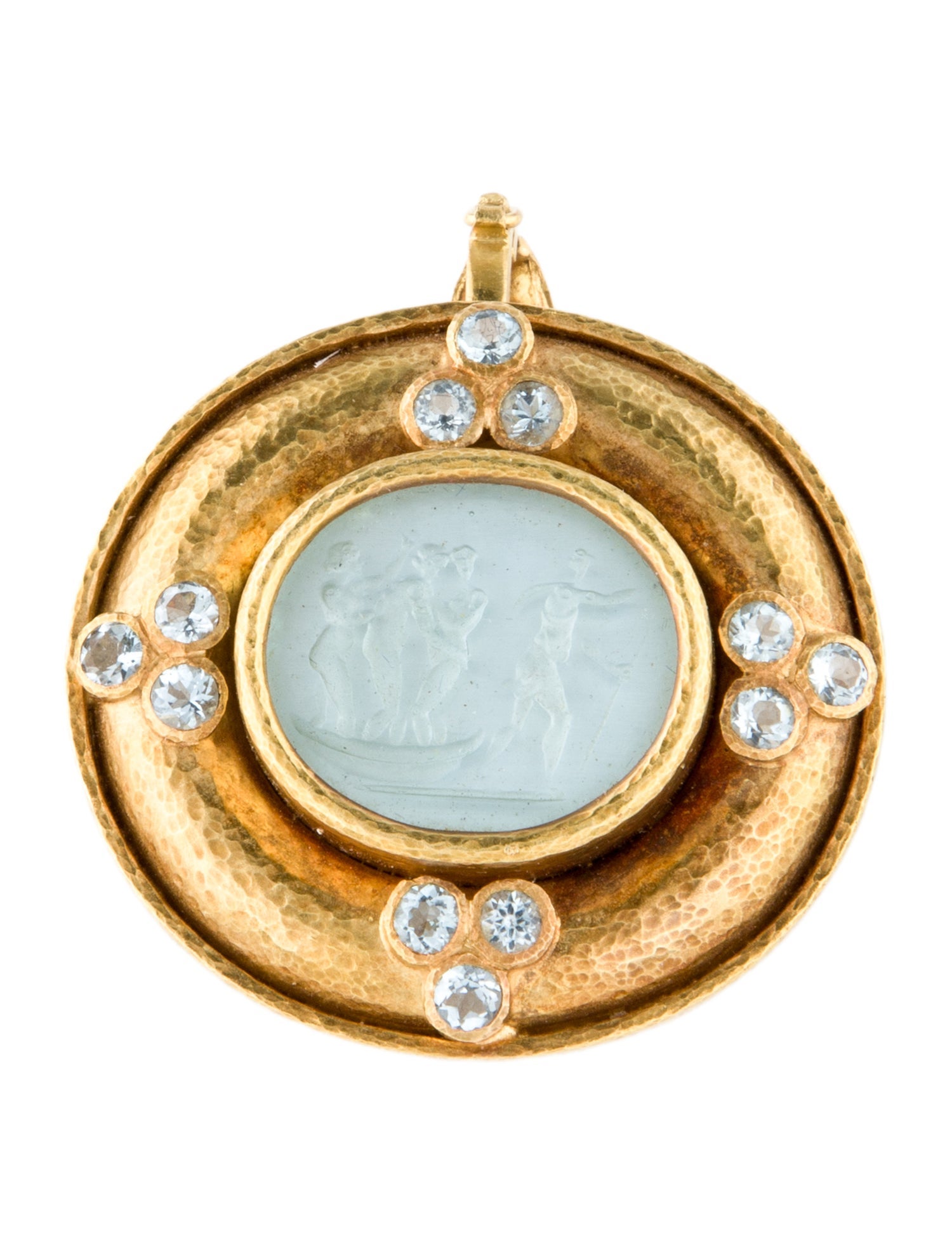 Elizabeth Locke 18K Mother of Pearl Intaglio & Aquamarine Convertible Brooch Pendant