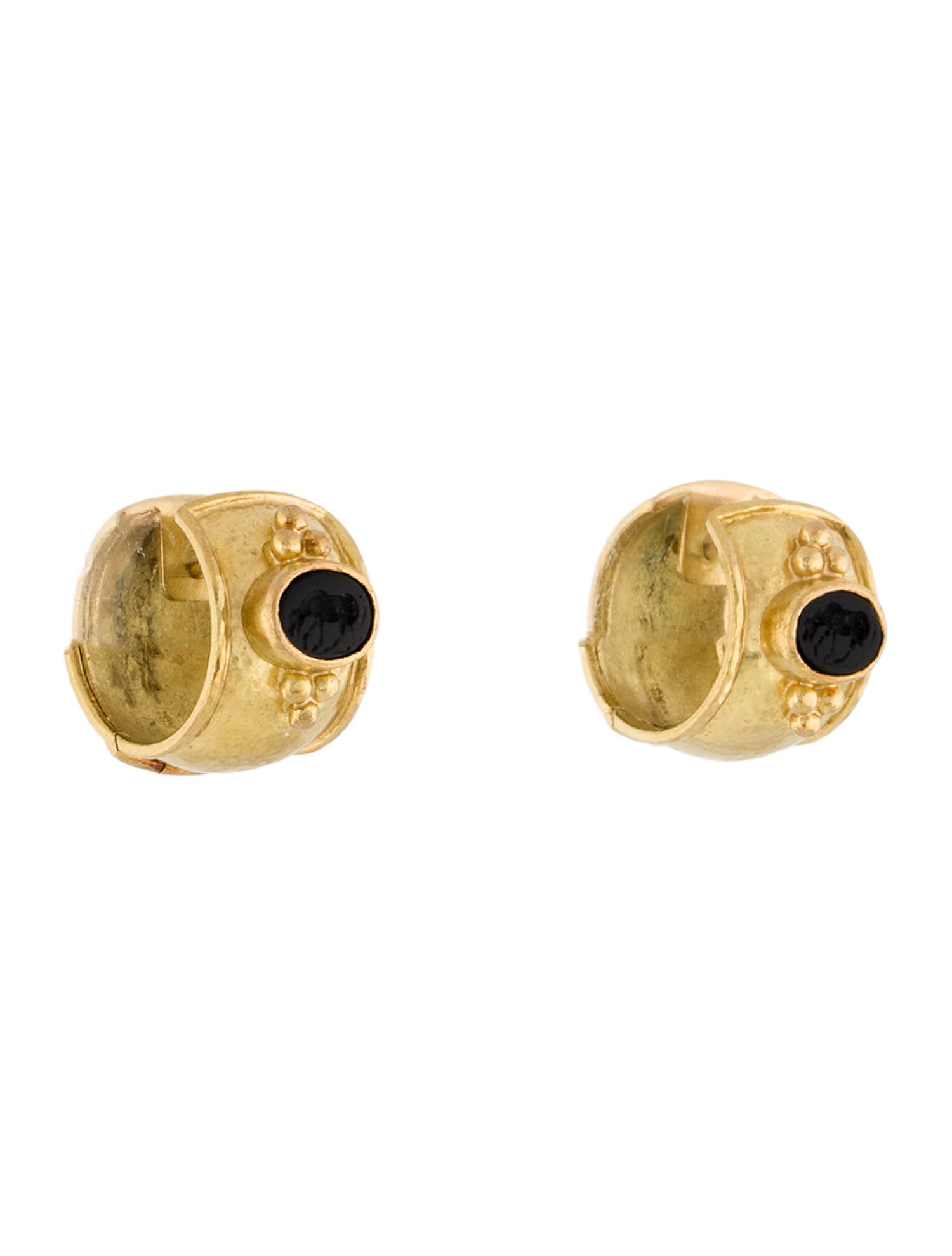 Elizabeth Locke 18K Glass Intaglio Horse Huggie Hoop Earrings