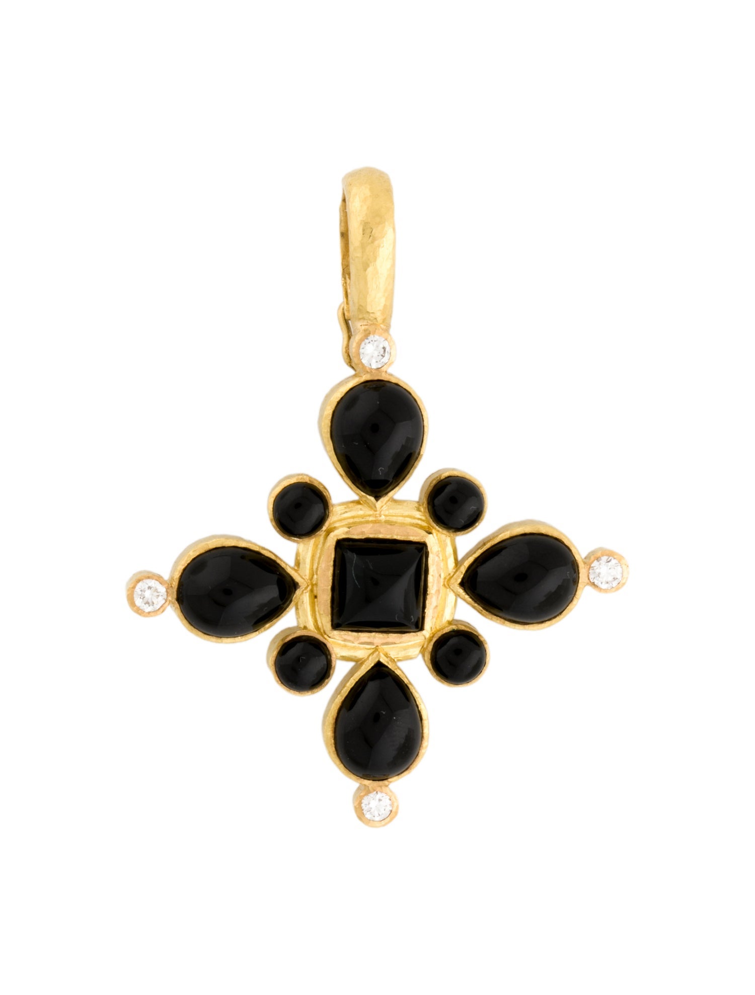 Elizabeth Locke 19K Onyx, Glass Center, & Diamond Maltese Cross Enhancer Pendant