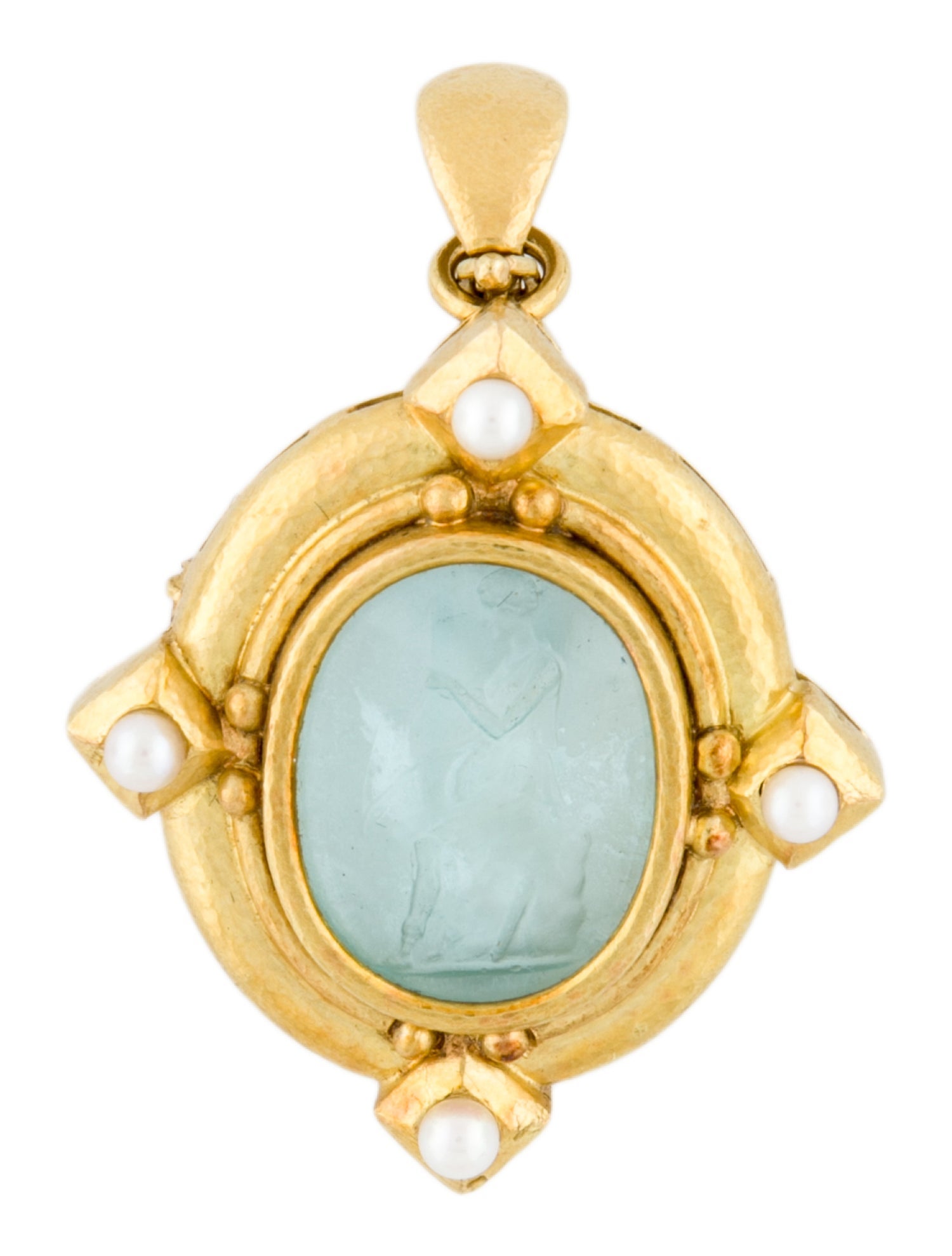 Elizabeth Locke 18K Cultured Pearl & Glass Intaglio Convertible Brooch Pendant