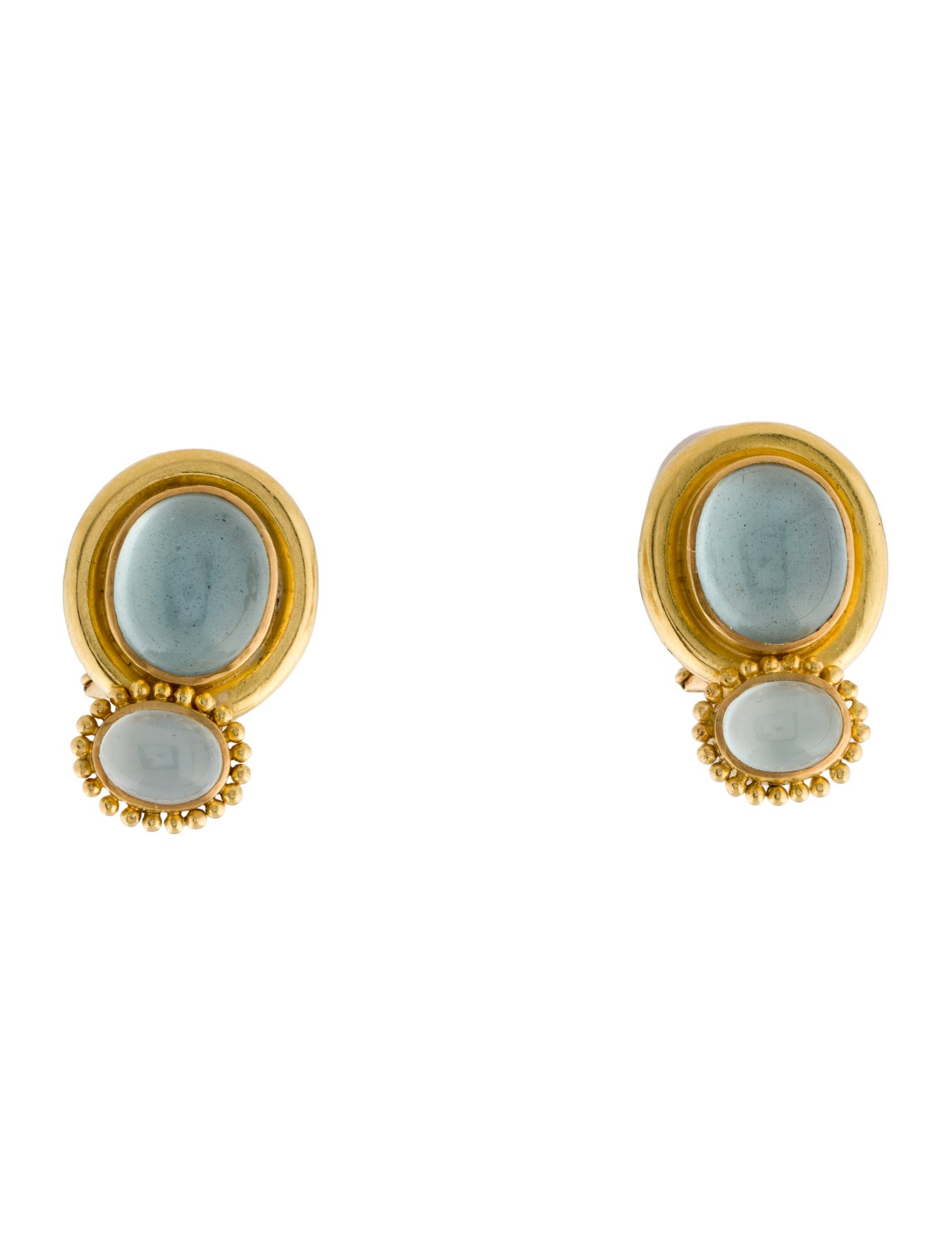Elizabeth Locke 19K Mother of Pearl & Aquamarine Doublet Convertible Earclips