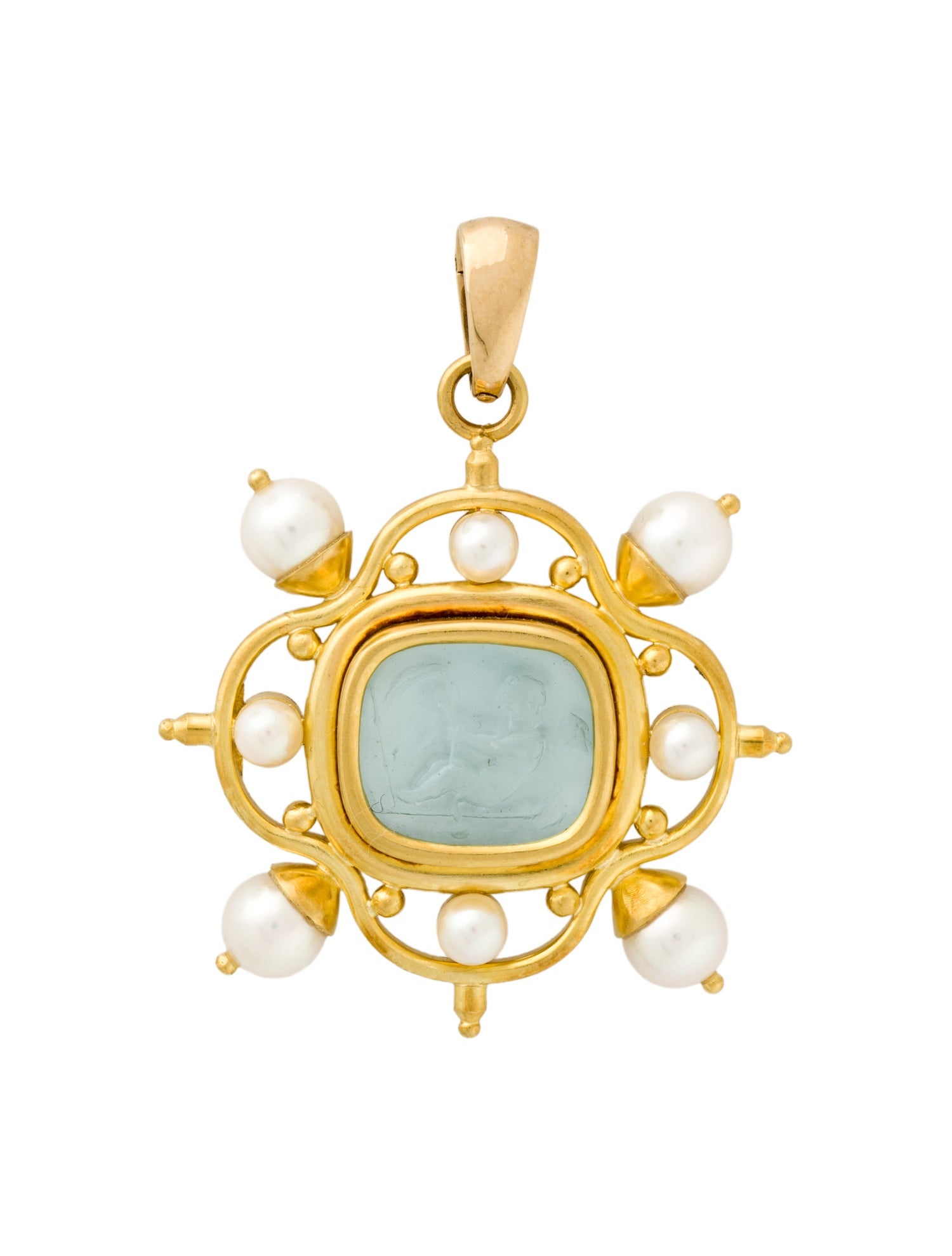 Elizabeth Locke 18K Cultured Pearl & Glass Intaglio Pendant Enhancer