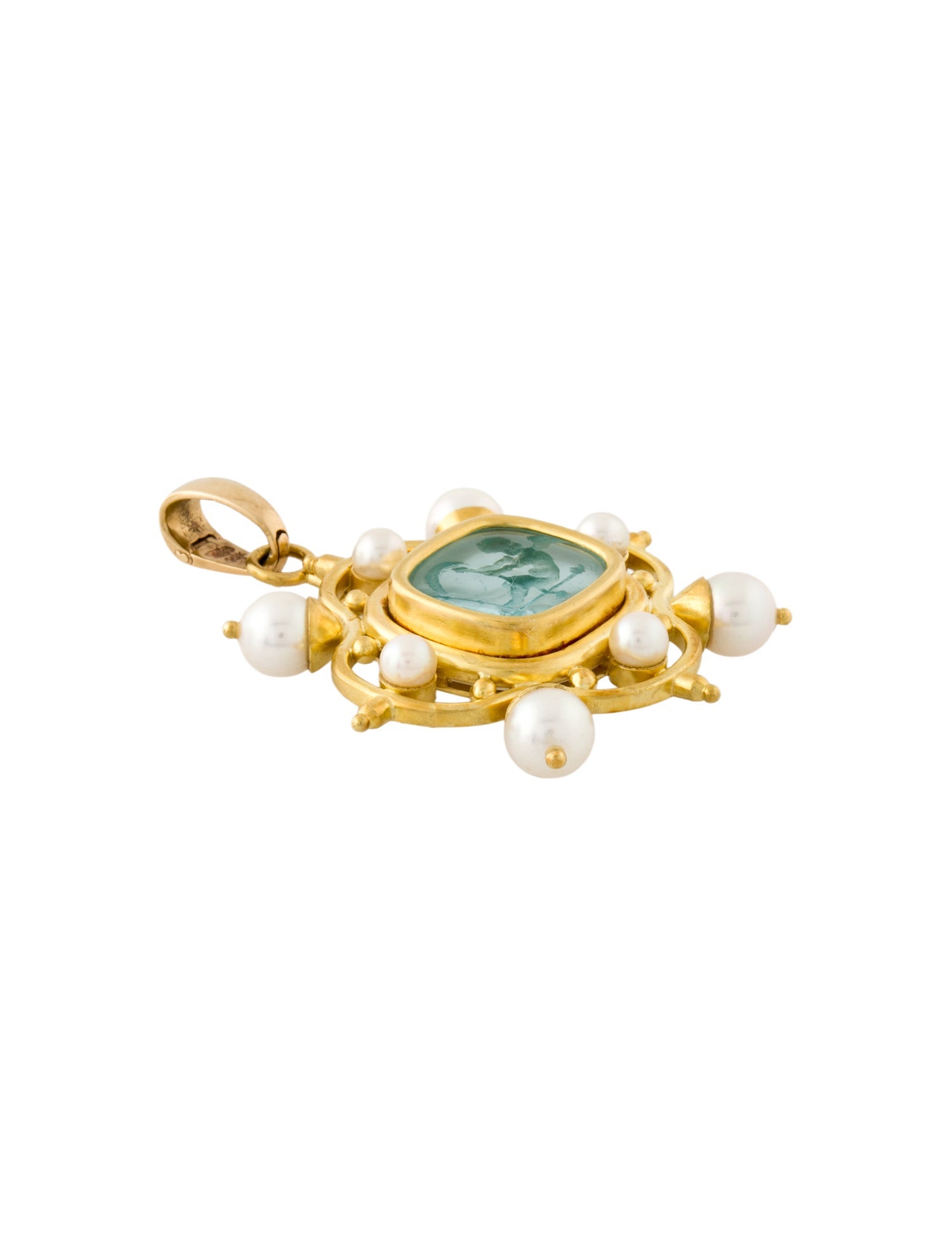 Elizabeth Locke 18K Cultured Pearl & Glass Intaglio Pendant Enhancer