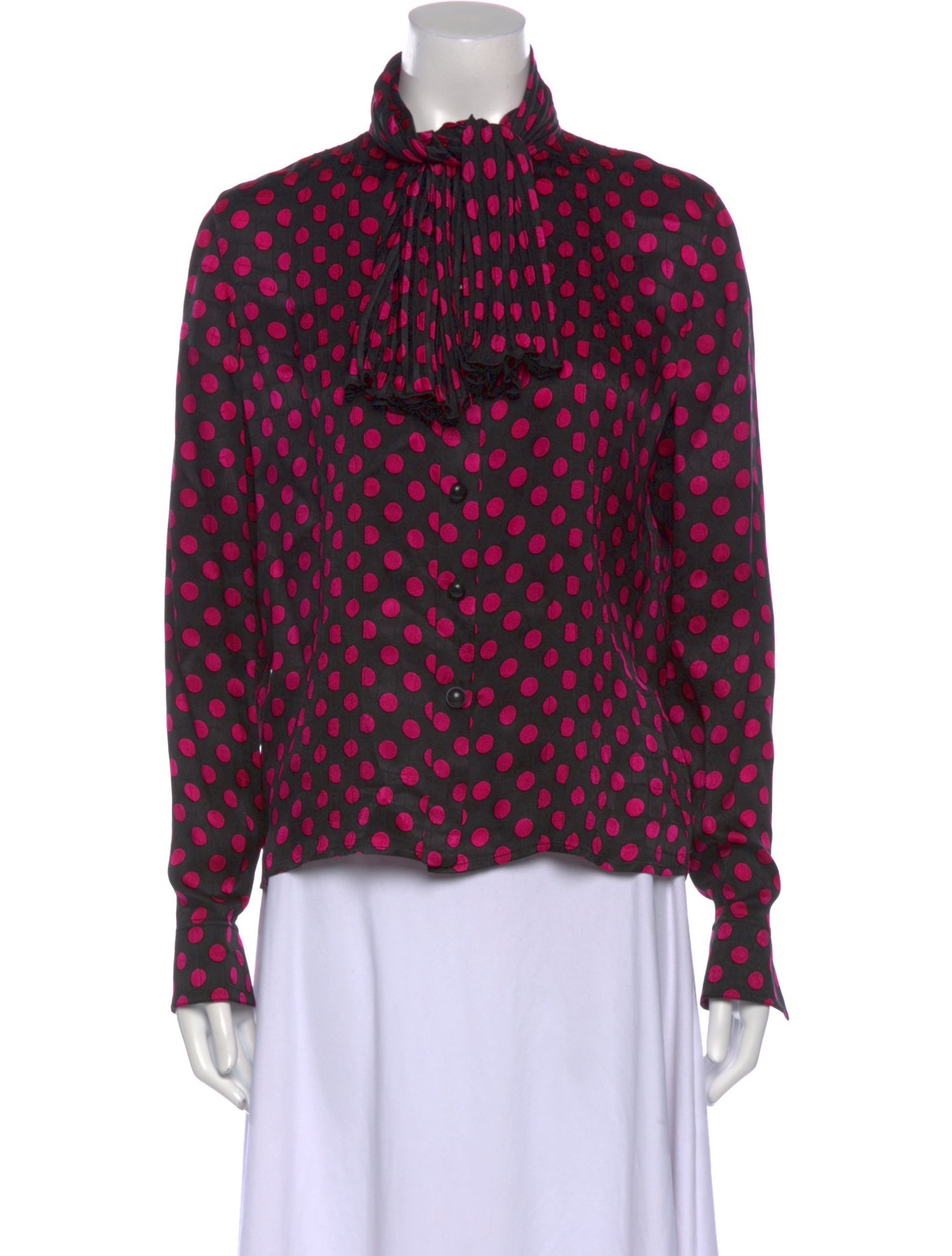 Emanuel Ungaro Polka Dot Print Mock Neck Blouse