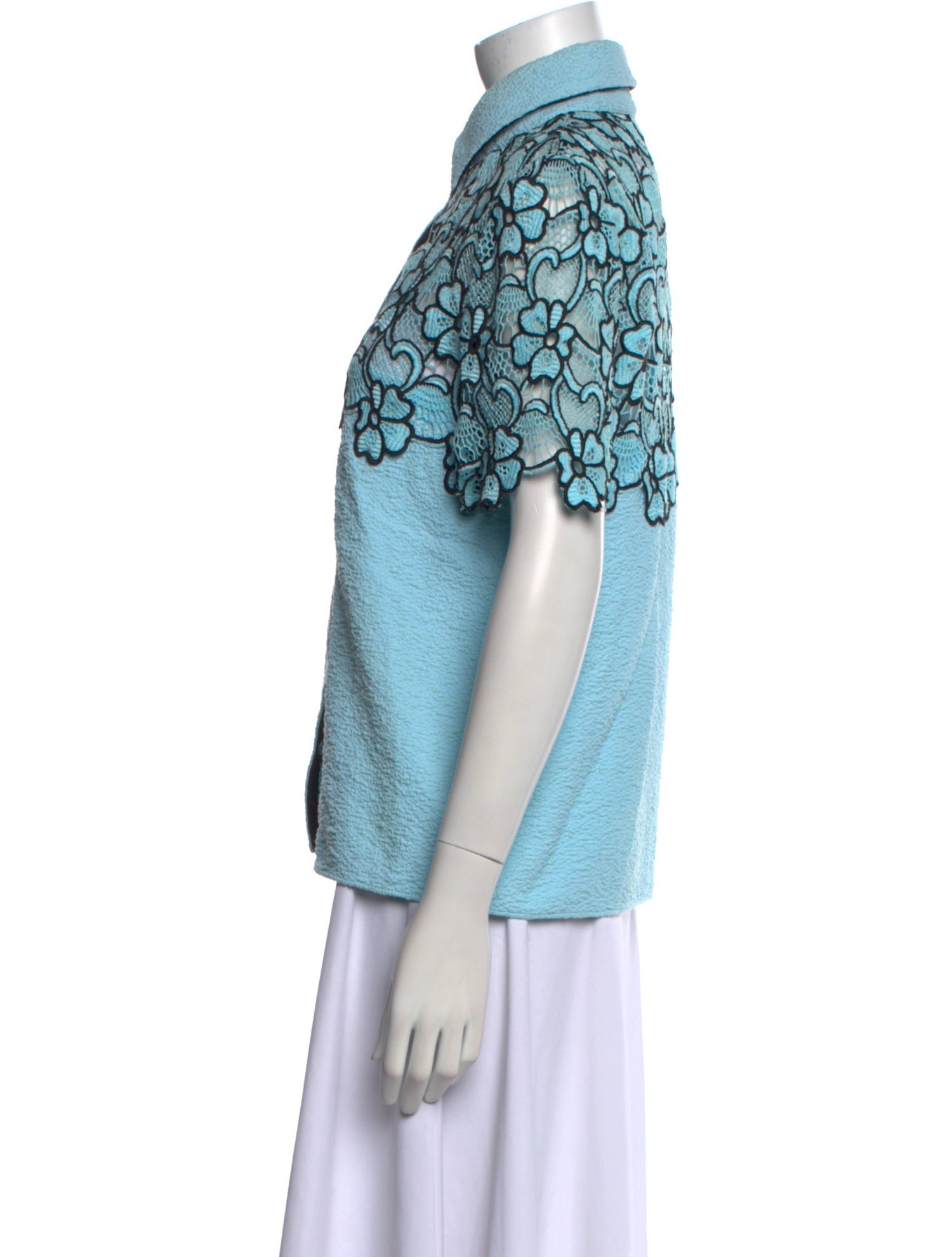 Emanuel Ungaro Lace Pattern Short Sleeve Button-Up Top