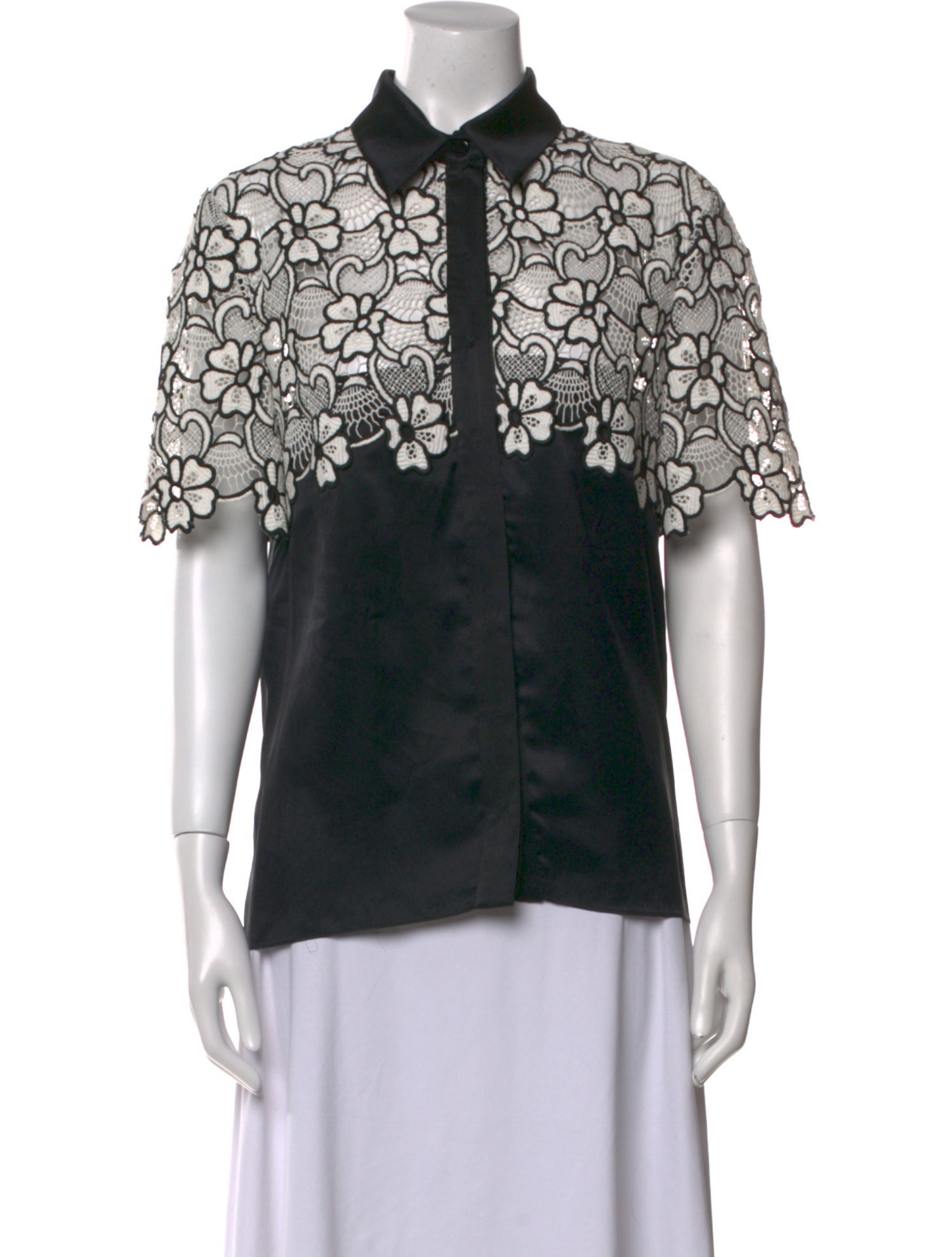 Emanuel Ungaro Silk Lace Pattern Button-Up Top