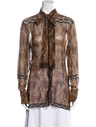 Emanuel Ungaro Silk Animal Print Button-Up Top
