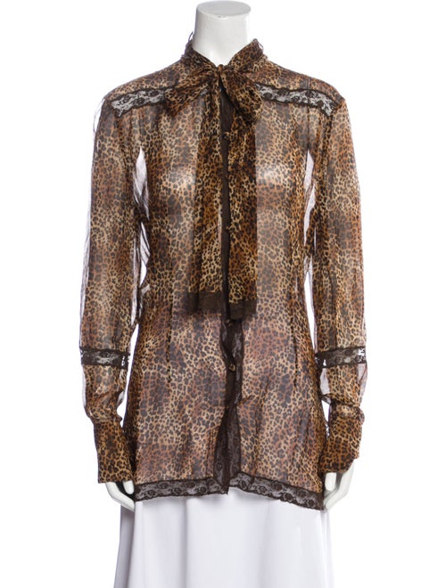 Emanuel Ungaro Silk Animal Print Button-Up Top