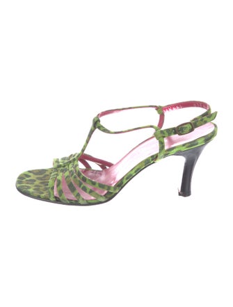 Emanuel Ungaro Suede Floral Print T-Strap Sandals