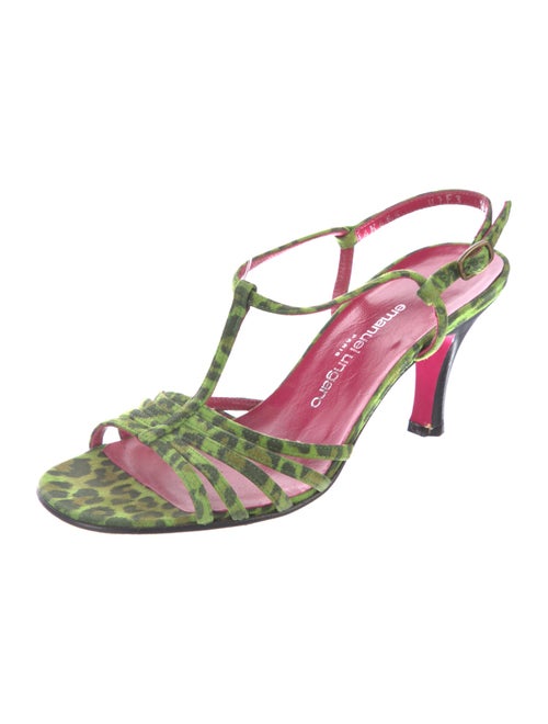 Emanuel Ungaro Suede Floral Print T-Strap Sandals