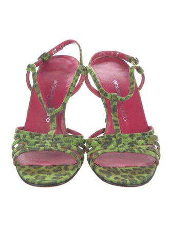 Emanuel Ungaro Suede Floral Print T-Strap Sandals
