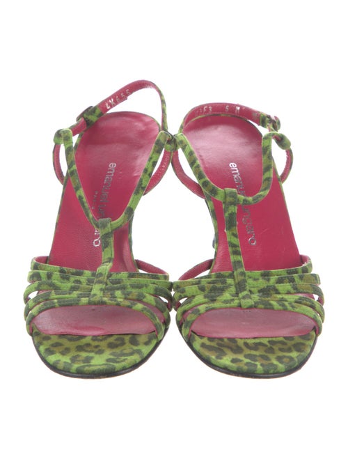 Emanuel Ungaro Suede Floral Print T-Strap Sandals