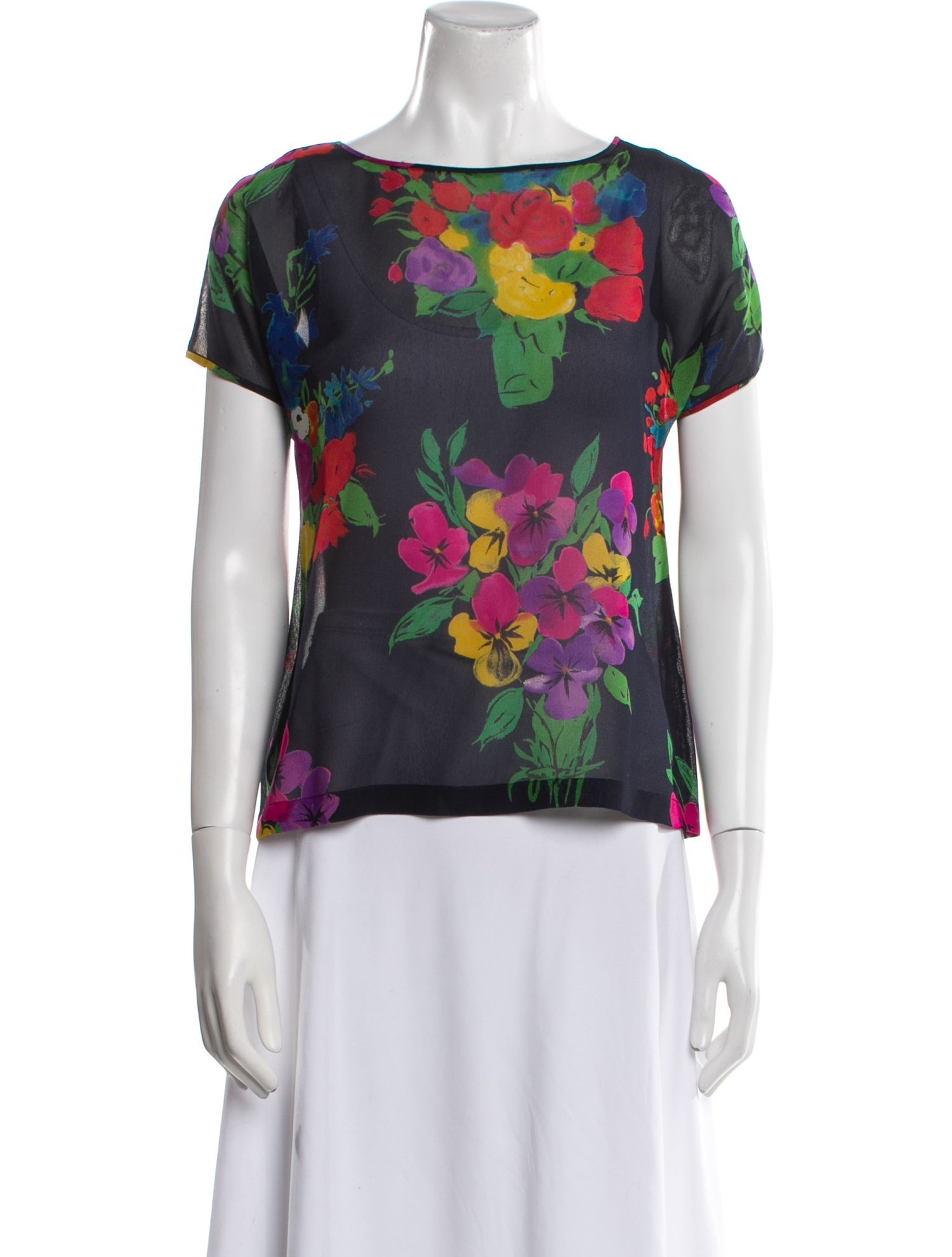 Emanuel Ungaro Floral Print Bateau Neckline T-Shirt