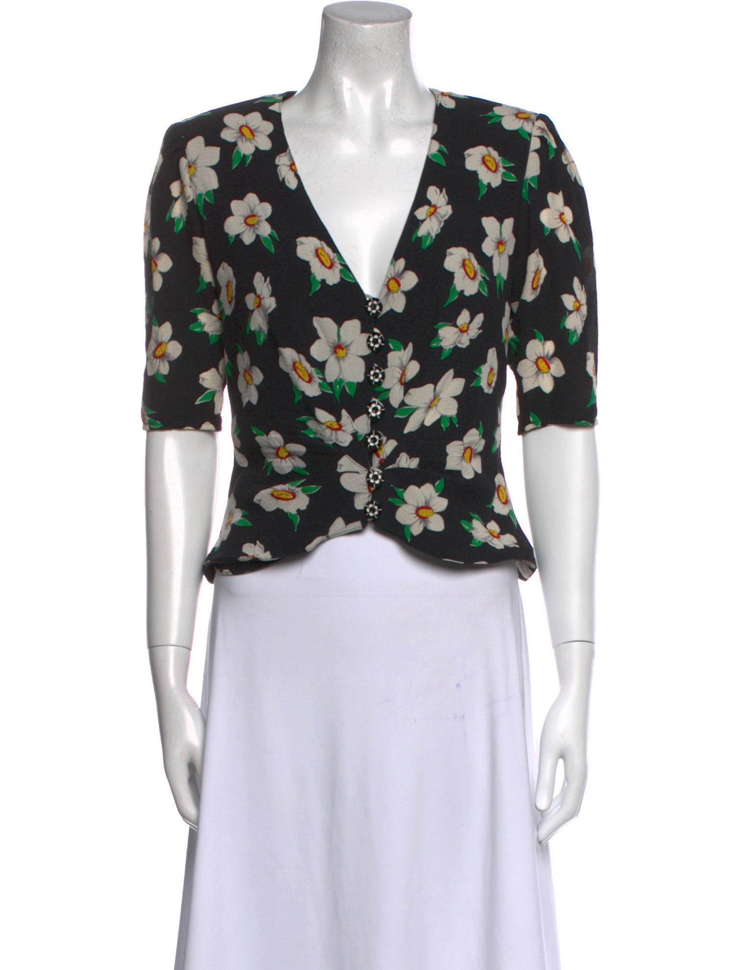 Emanuel Ungaro Floral Print V-Neck Crop Top