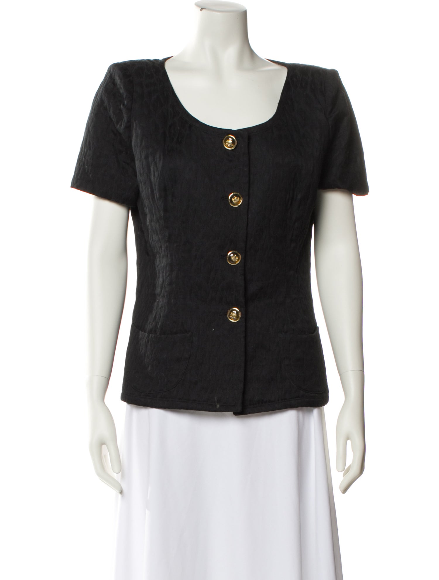 Emanuel Ungaro Scoop Neck Short Sleeve Button-Up Top