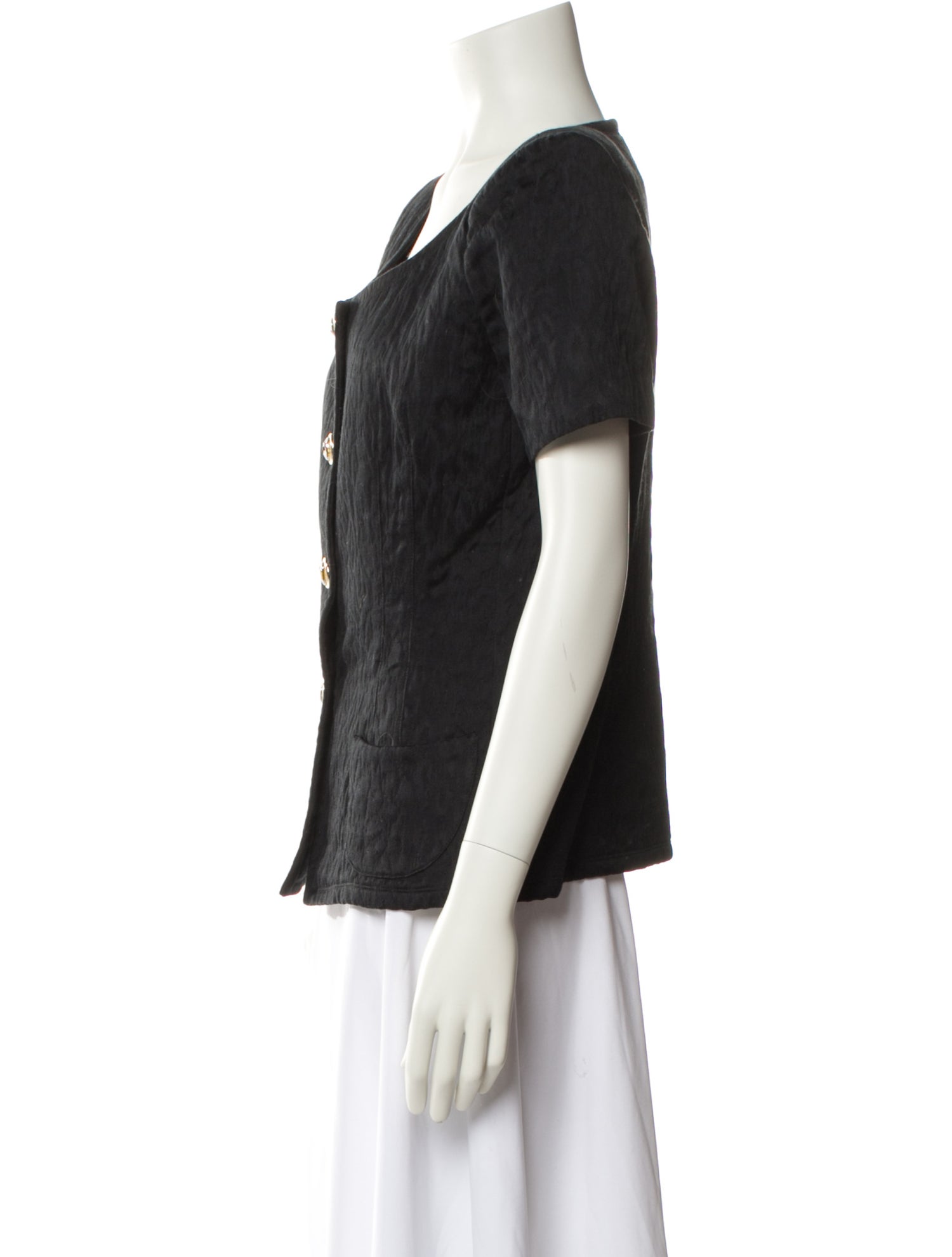 Emanuel Ungaro Scoop Neck Short Sleeve Button-Up Top