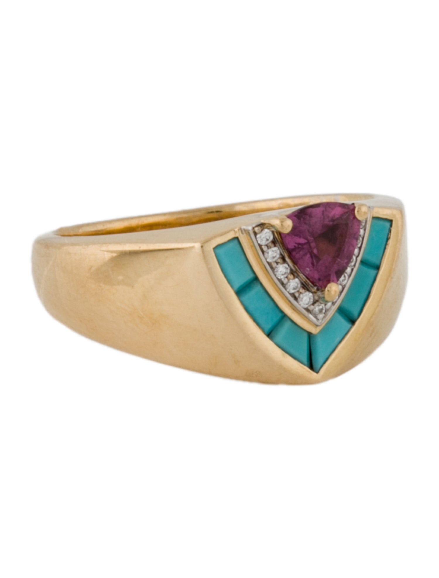 Emily P. Wheeler 18K Garnet, Turquoise & Diamond Tiered Signet Ring