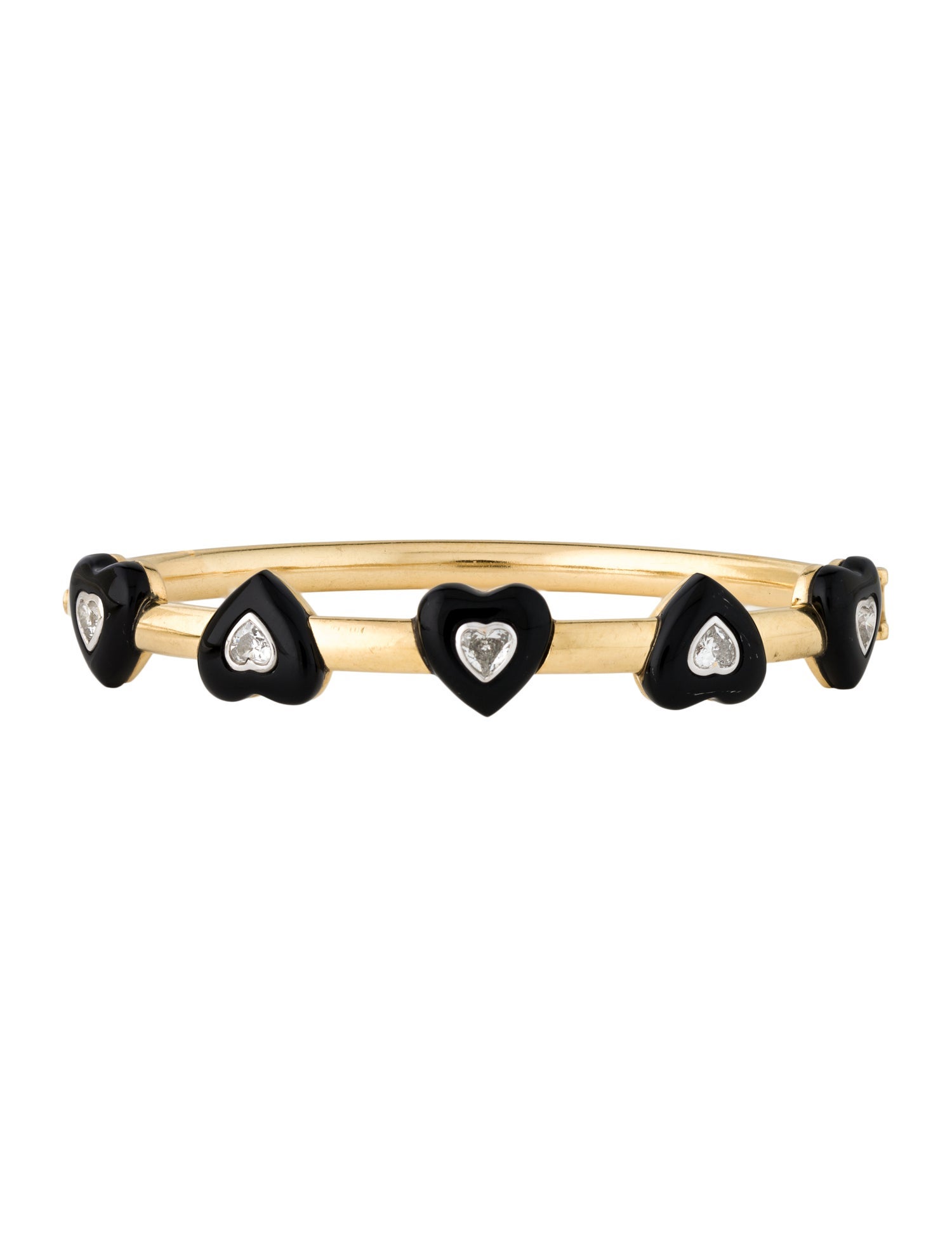 Emily P. Wheeler 18K Onyx & Diamond Heart Hinged Bangle Bracelet
