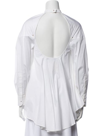 Esteban Cortazar Mock Neck Long Sleeve Button-Up Top
