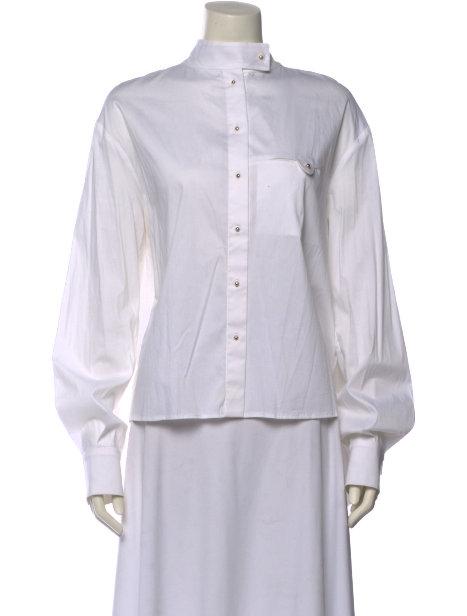 Esteban Cortazar Mock Neck Long Sleeve Button-Up Top