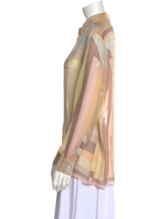 Emilio Pucci Silk Plaid Print Button-Up Top