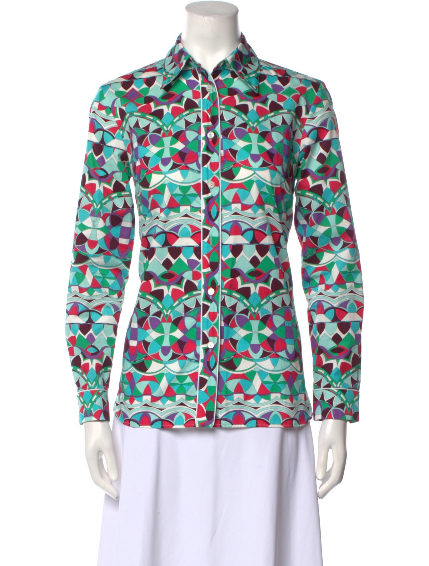 Emilio Pucci Printed Long Sleeve Button-Up Top