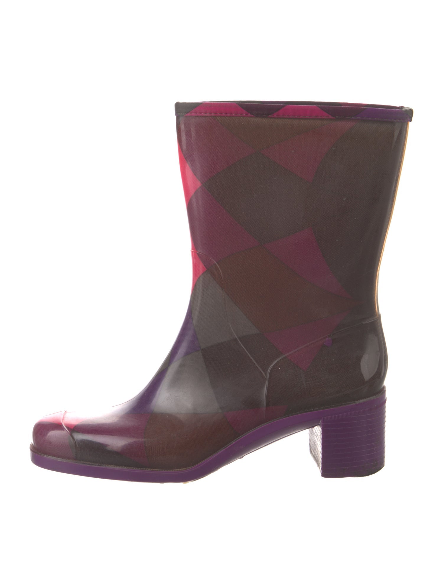 Emilio Pucci Rubber Plaid Print Rain Boots