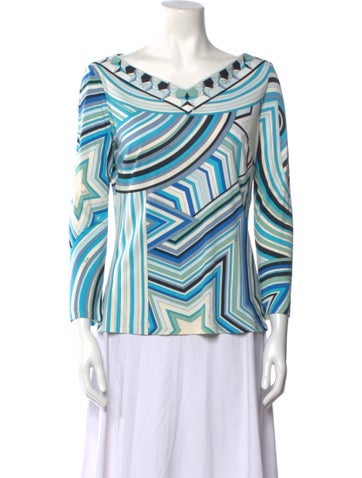Emilio Pucci Tops Silk Striped Blouse XL