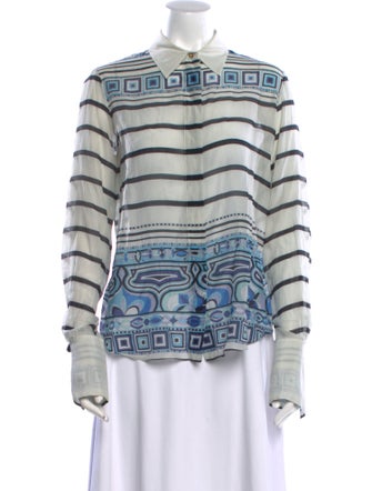 Emilio Pucci Striped Long Sleeve Button-Up Top