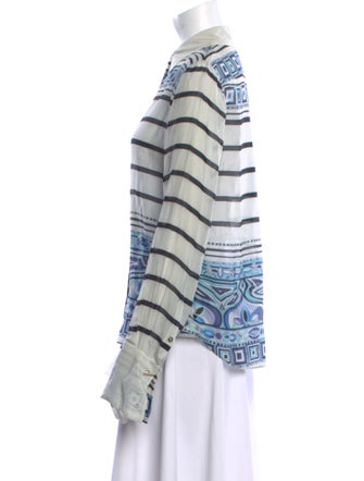 Emilio Pucci Striped Long Sleeve Button-Up Top