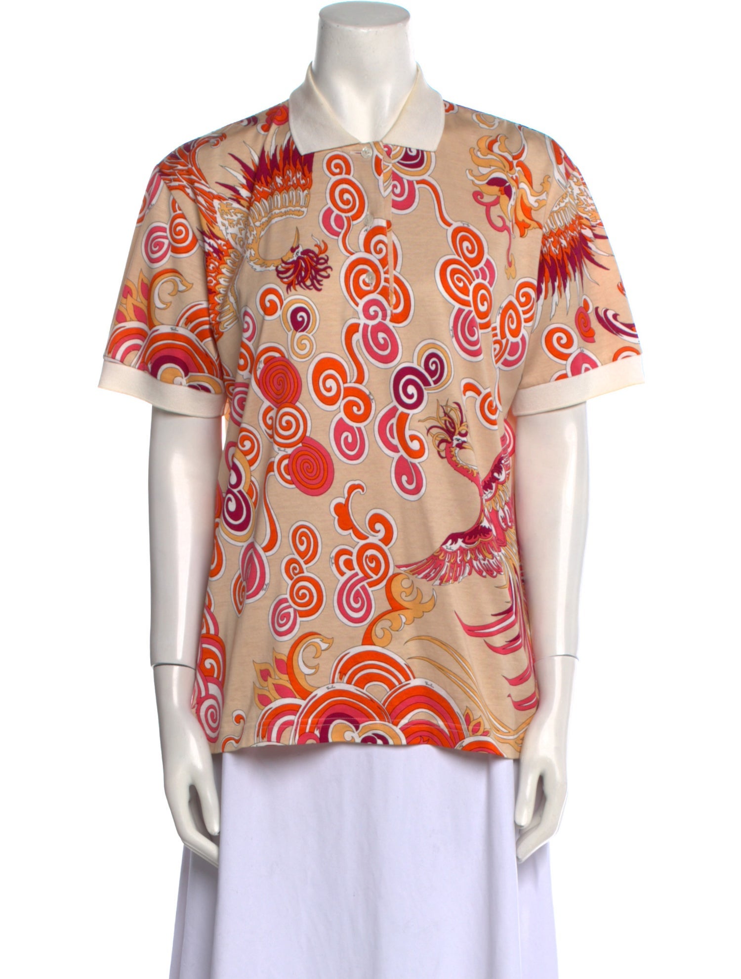 Emilio Pucci Printed Short Sleeve Button-Up Top