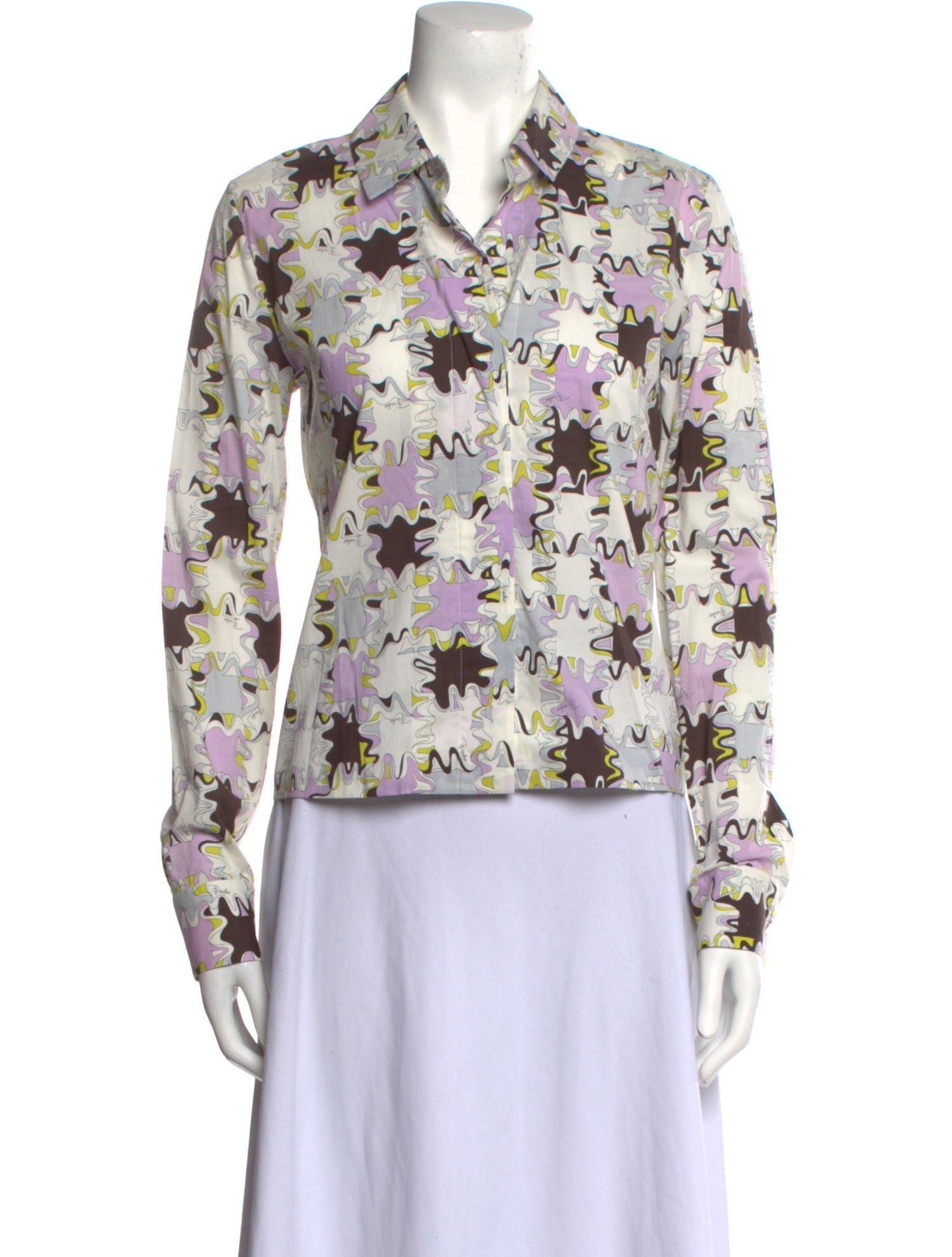 Emilio Pucci Floral Print Long Sleeve Button-Up Top