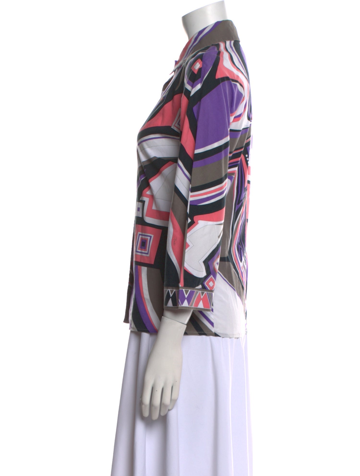 Emilio Pucci Printed Three-Quarter Sleeve Button-Up Top