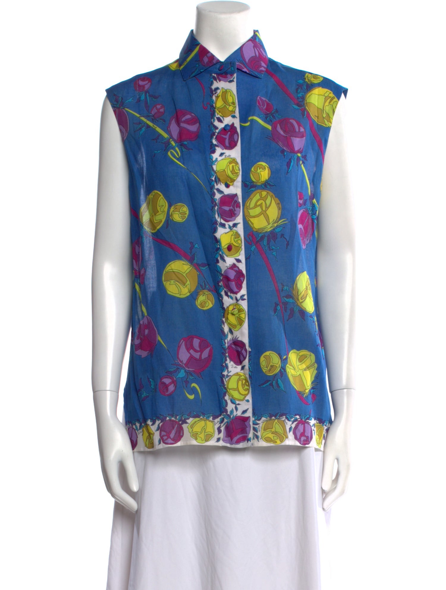 Emilio Pucci Floral Print Sleeveless Button-Up Top