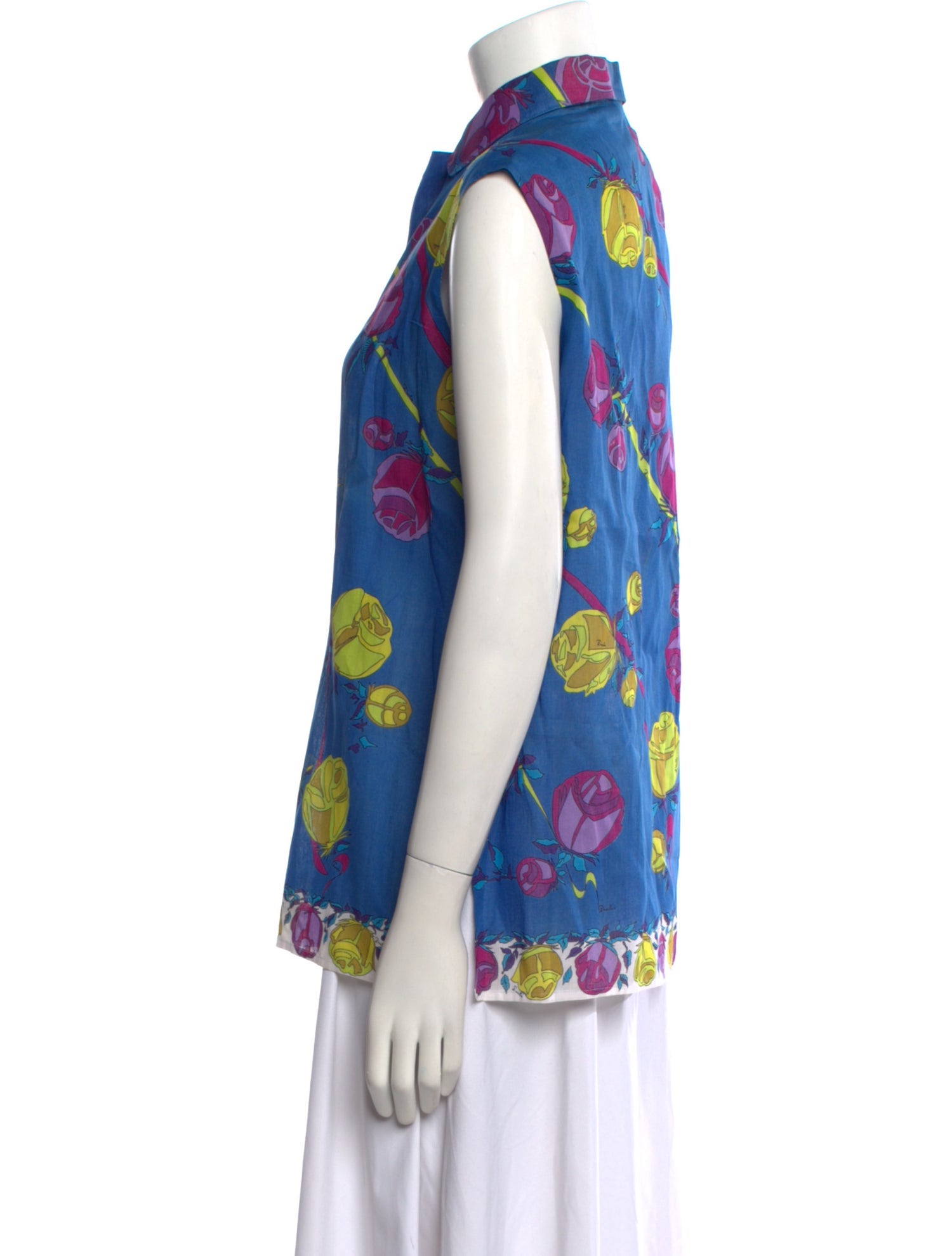 Emilio Pucci Floral Print Sleeveless Button-Up Top