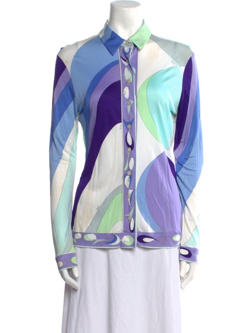 Emilio Pucci Printed Long Sleeve Button-Up Top