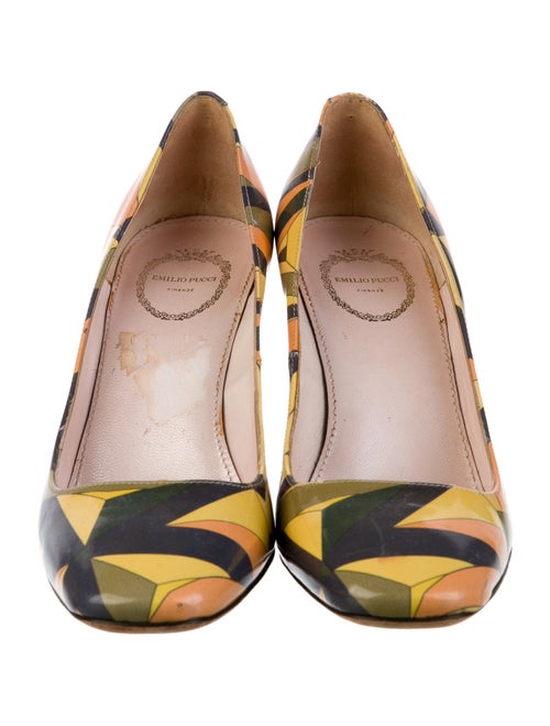 Emilio Pucci Patent Leather Colorblock Pattern Slingback Pumps
