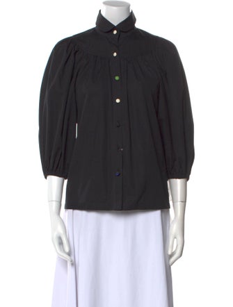 Emilio Pucci Mock Neck Three-Quarter Sleeve Button-Up Top