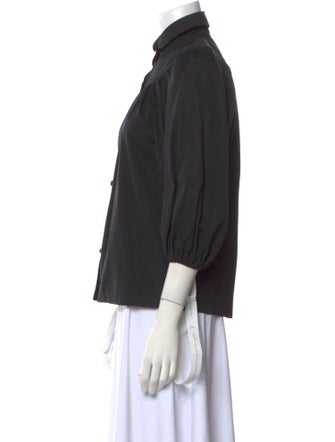 Emilio Pucci Mock Neck Three-Quarter Sleeve Button-Up Top