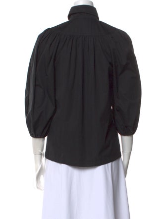 Emilio Pucci Mock Neck Three-Quarter Sleeve Button-Up Top