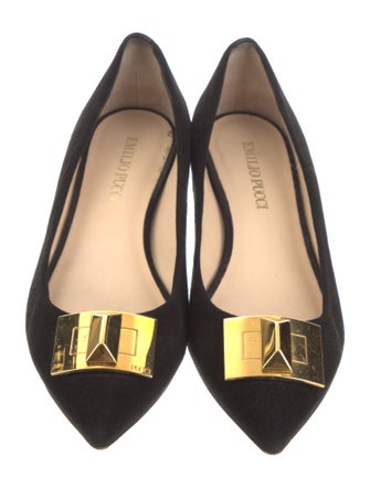 Emilio Pucci Suede Bow Accents Ballet Flats