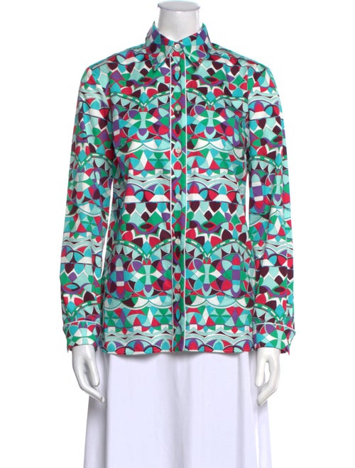 Emilio Pucci Printed Mock Neck Button-Up Top