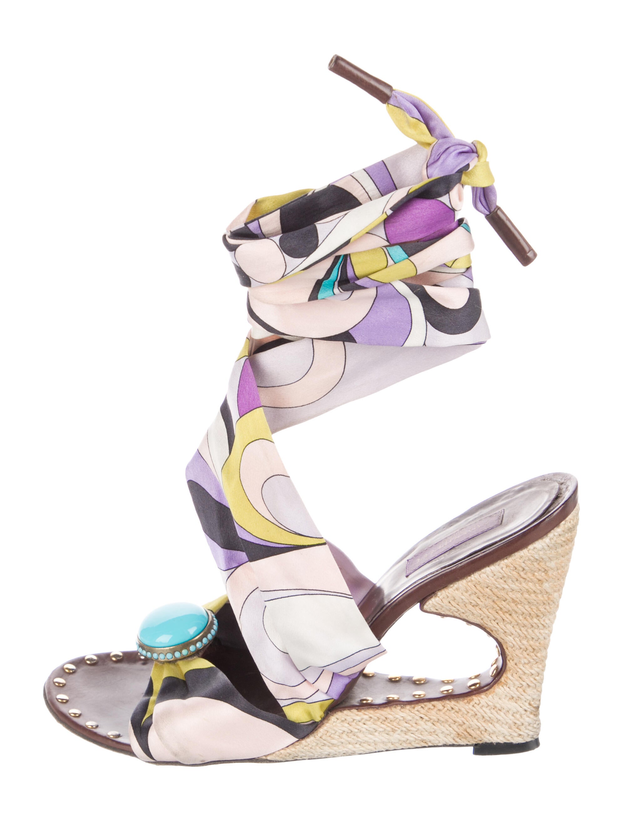 Emilio Pucci Satin Printed Gladiator Sandals