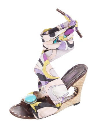 Emilio Pucci Satin Printed Gladiator Sandals